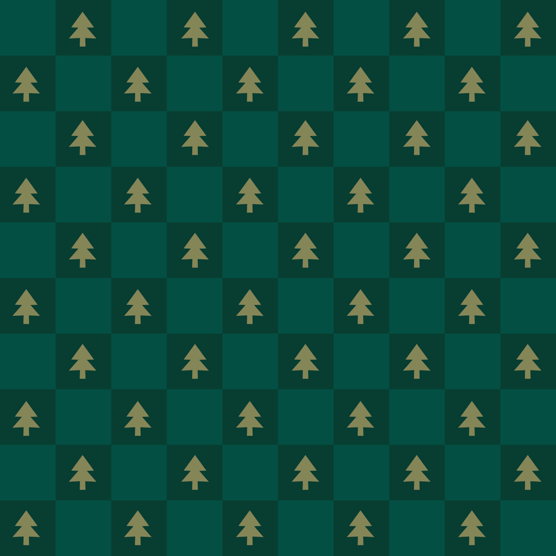 Vintage Christmas, gold pine trees, dark green checkerboard background, Full HD Desktop Wallpaper