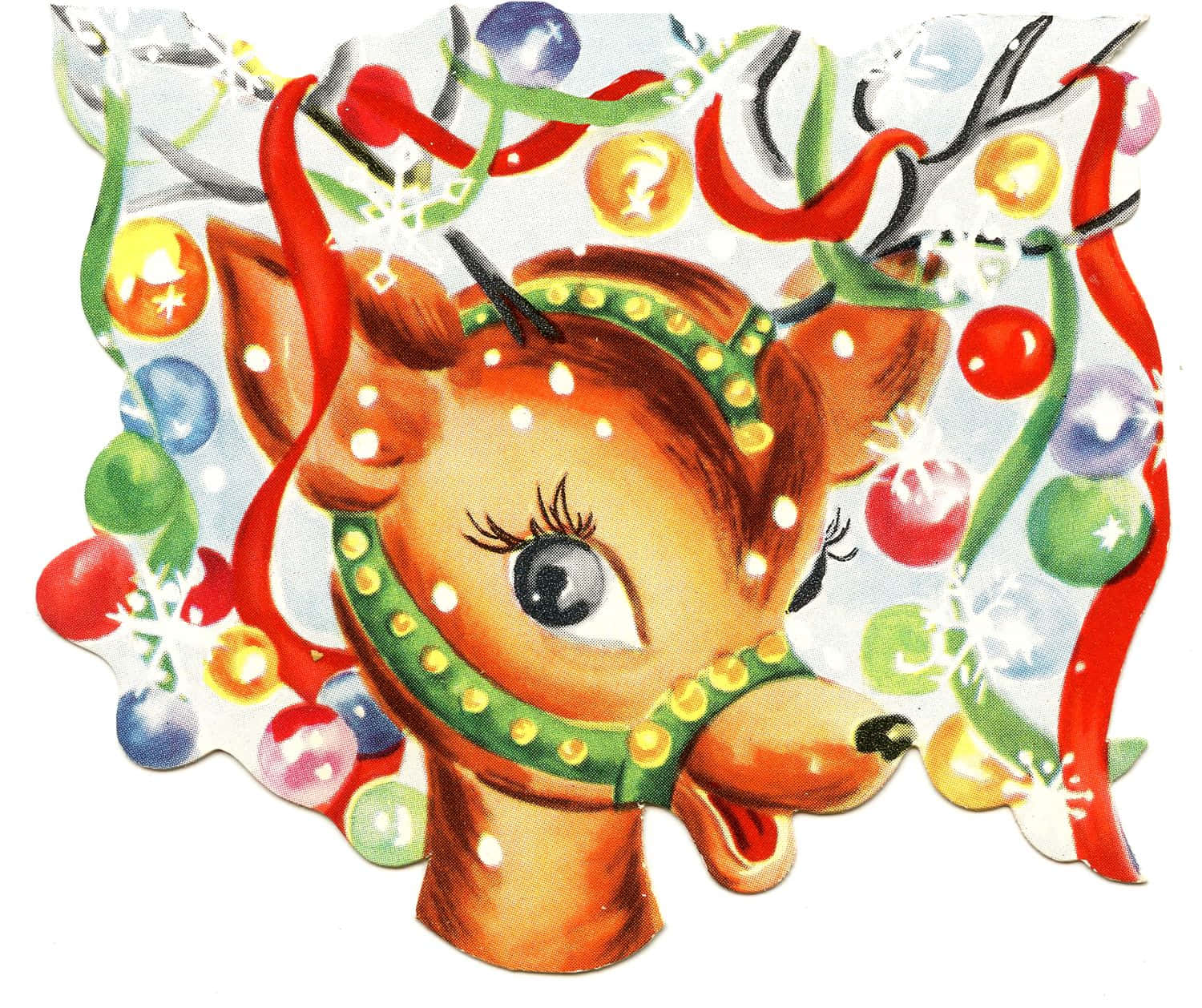 Vintage Christmas, reindeer, green studded collar, HD Desktop Wallpaper