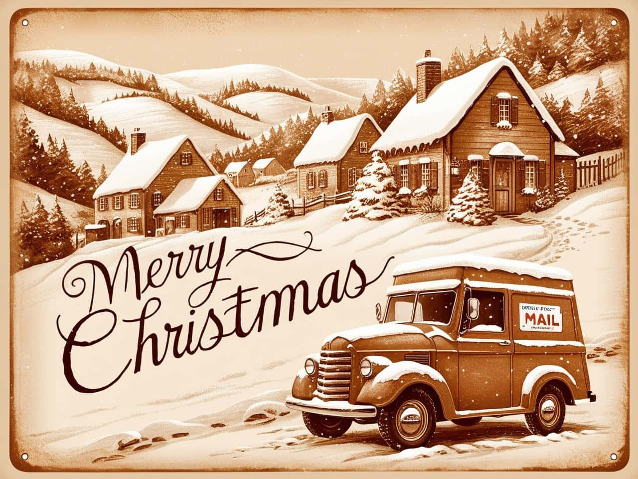 vintage, sepia-toned, Christmas scene, HD Desktop Wallpaper