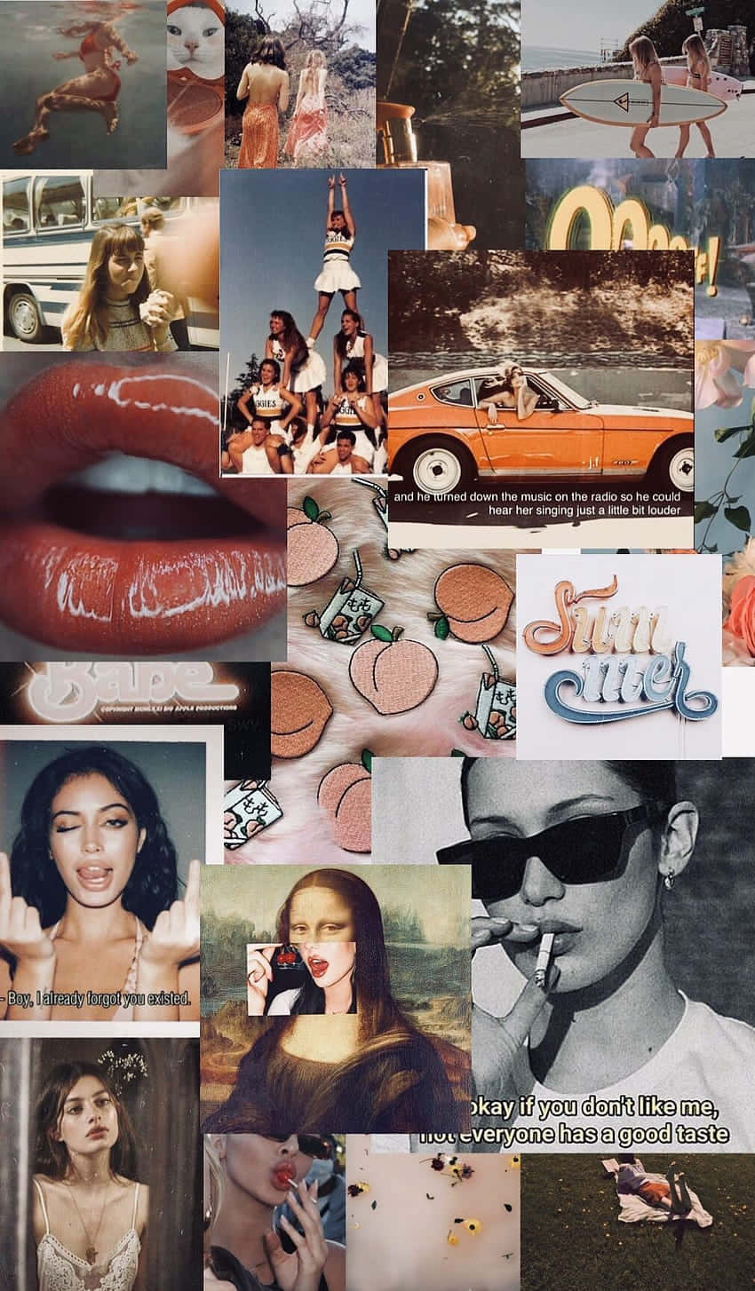 vintage collage, retro summer moments, lips, HD Phone Wallpaper