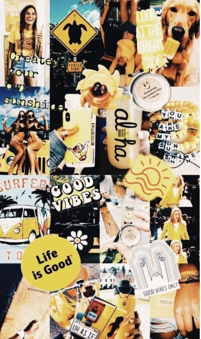 Vintage Collage, yellow, sunlit, SD Phone Wallpaper