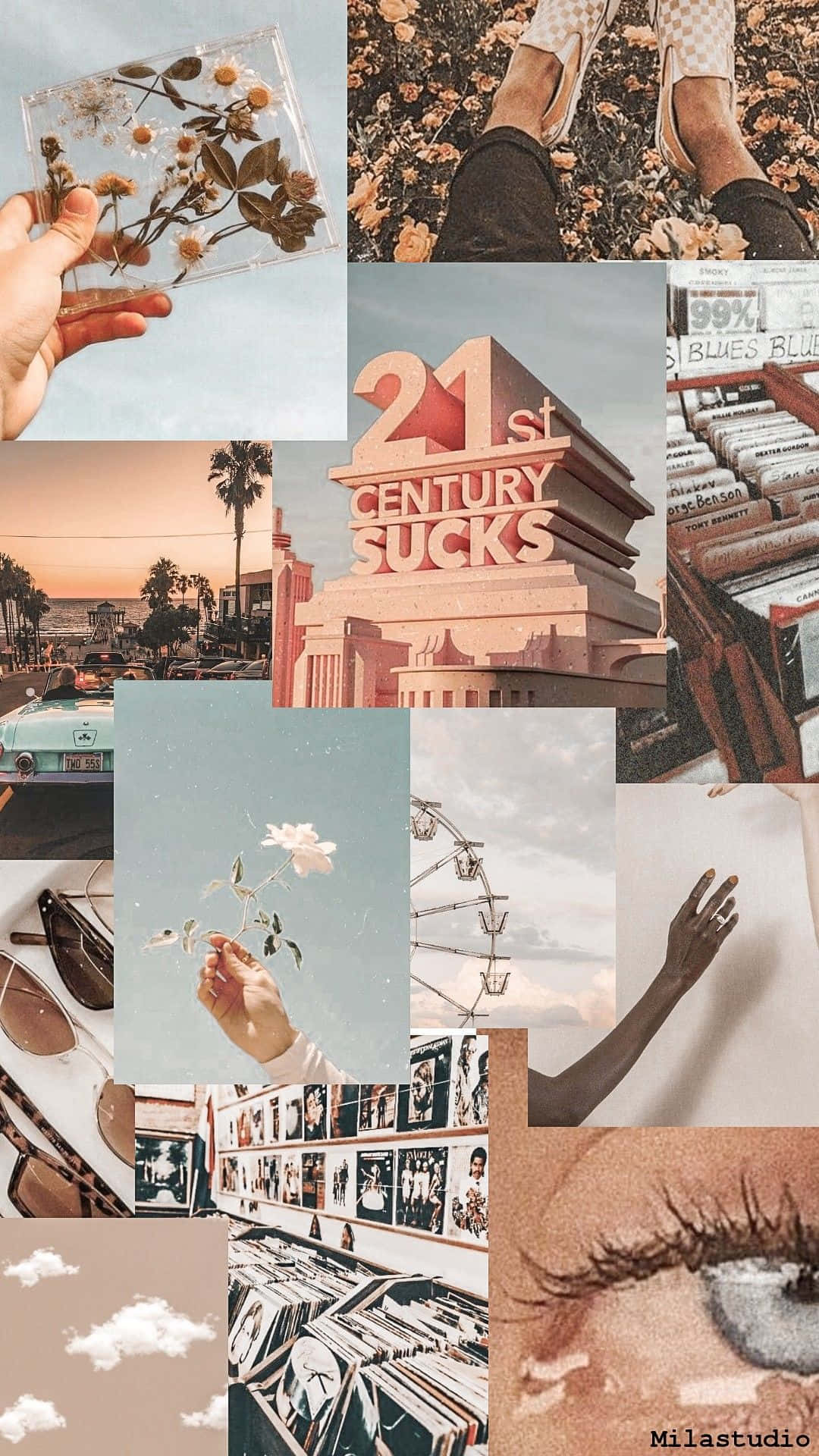 Vintage Collage, light peach color, vintage photos, Full HD Phone Wallpaper