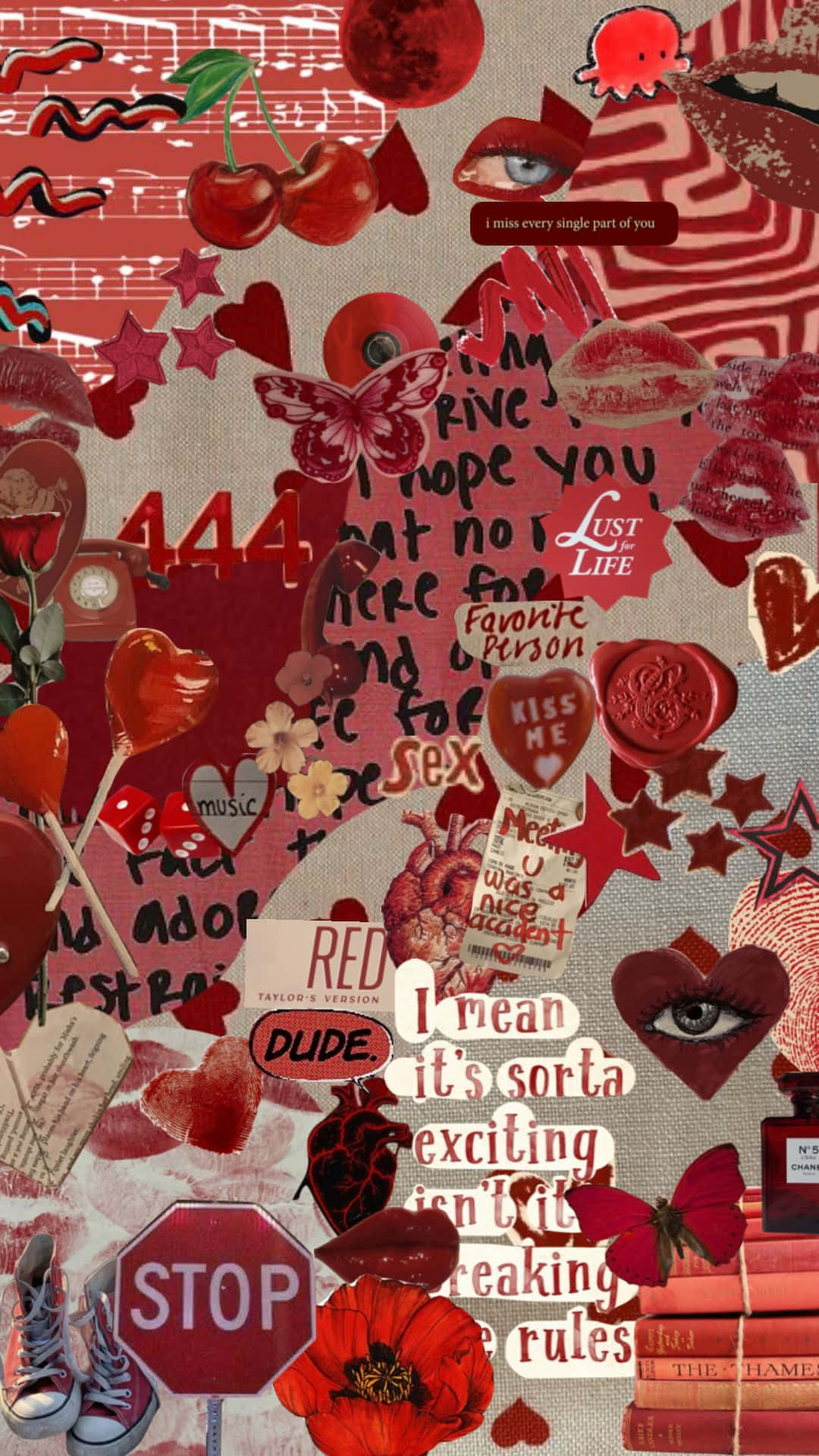 Vintage Collage, red, cherries, Full HD Phone Wallpaper