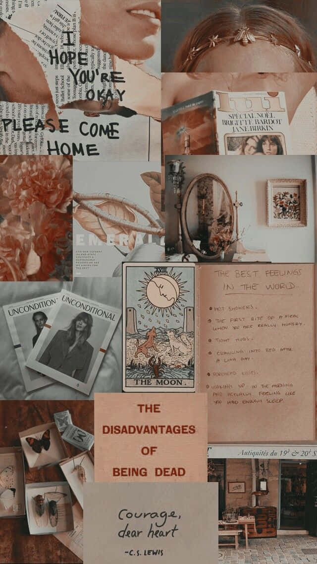vintage collage, vintage book covers, handwritten notes, SD Phone Wallpaper
