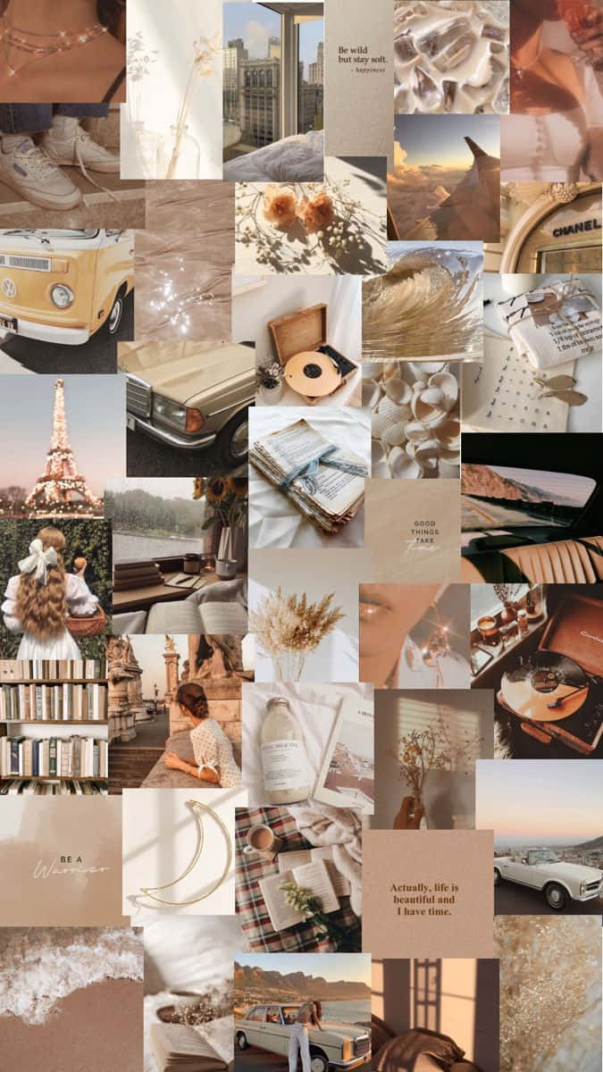 Vintage Collage, light brown, vintage cars, SD Phone Wallpaper