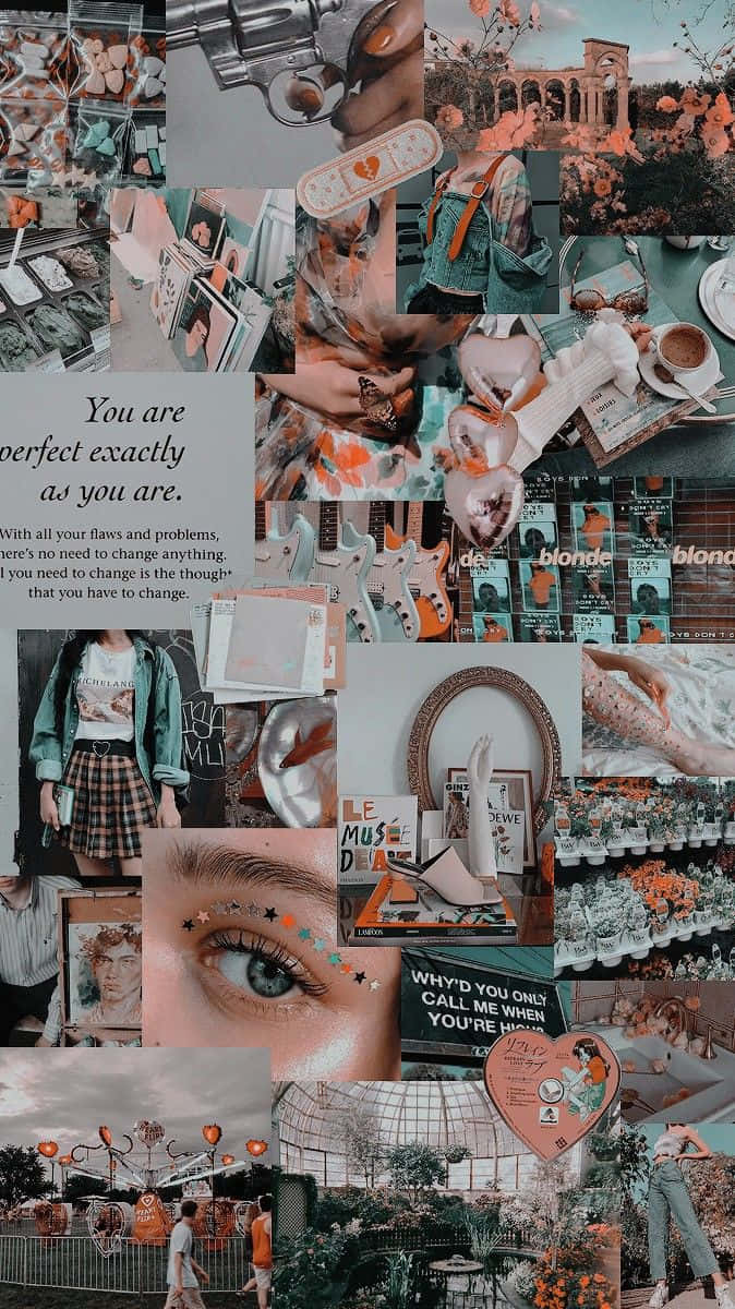 Vintage Collage, Olive Green Filter, pastel tones, SD Phone Wallpaper