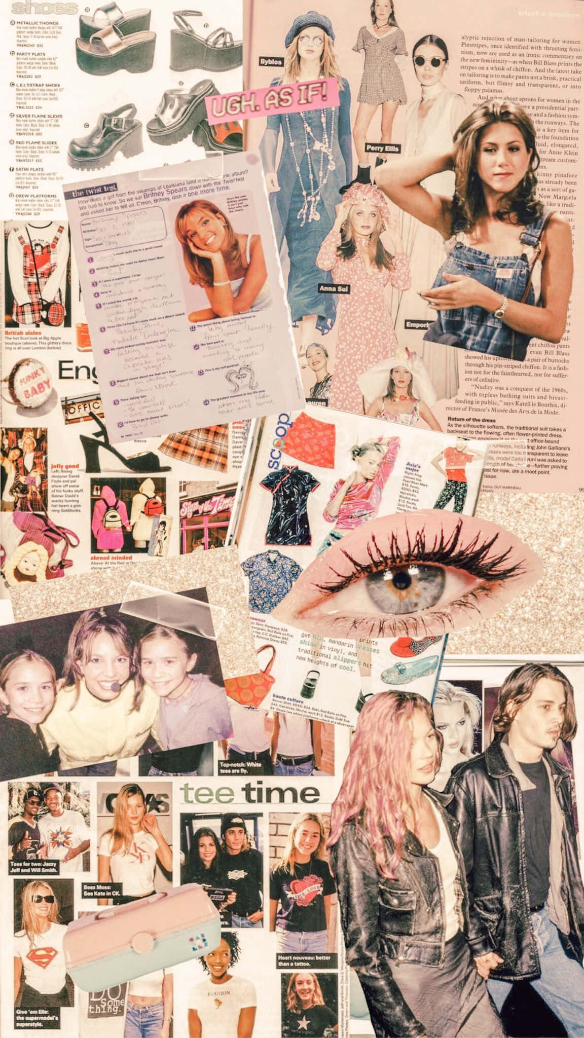 2000s fashion magazine clippings, teens, denim overalls, Full HD Phone Wallpaper