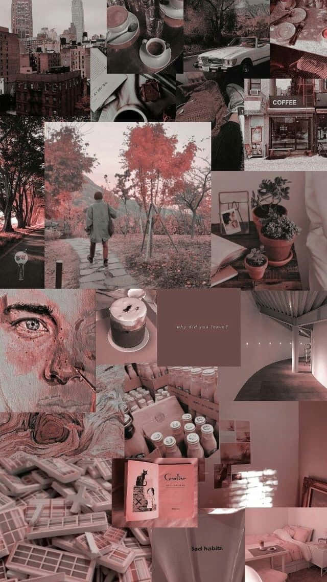Vintage Collage, moody pink-toned, urban scenes, SD Phone Wallpaper