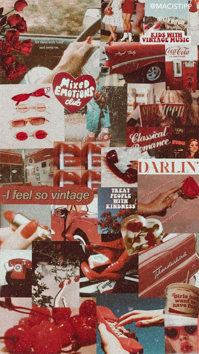 vintage collage, red tones, cars, SD Phone Wallpaper
