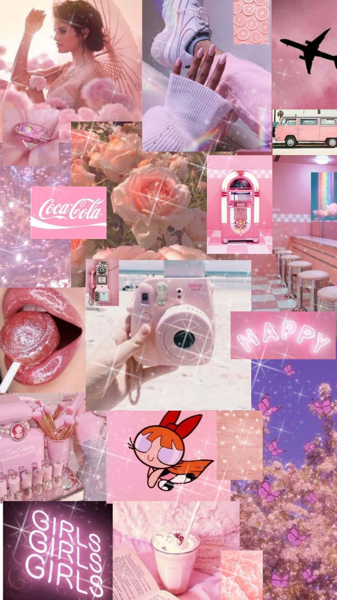 Vintage Collage, pink, anime characters, Full HD Phone Wallpaper