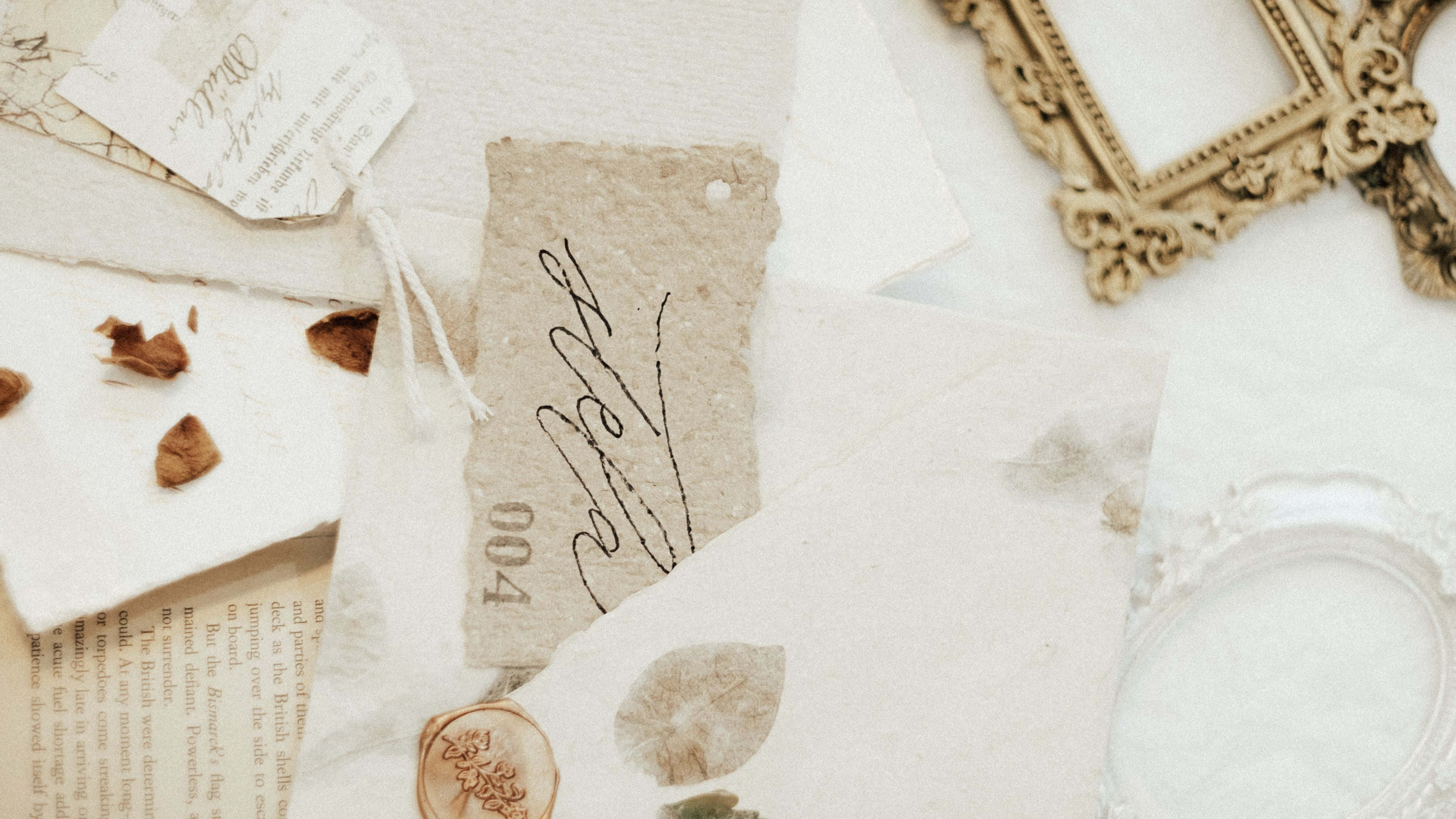 Vintage Aesthetic Collage, handwritten notes, pressed leaves, 4K Desktop Wallpaper