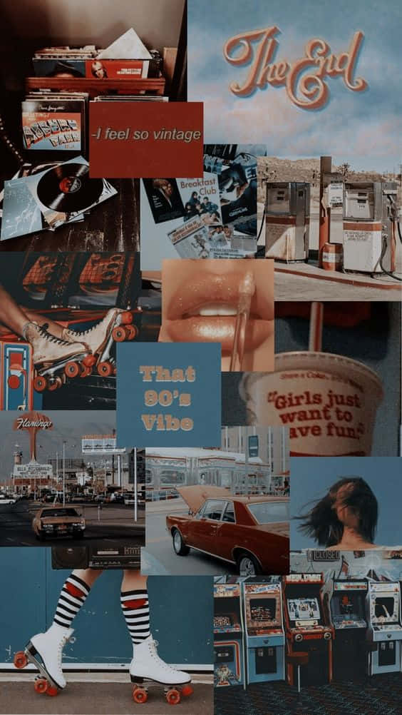 90s, roller skates, vintage cars, SD Phone Wallpaper
