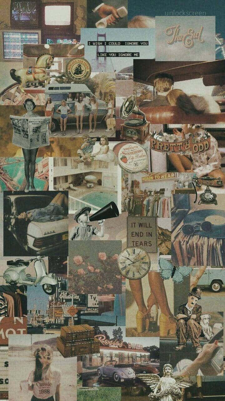 vintage collage aesthetic, retro cars, motorcycles, HD Phone Wallpaper