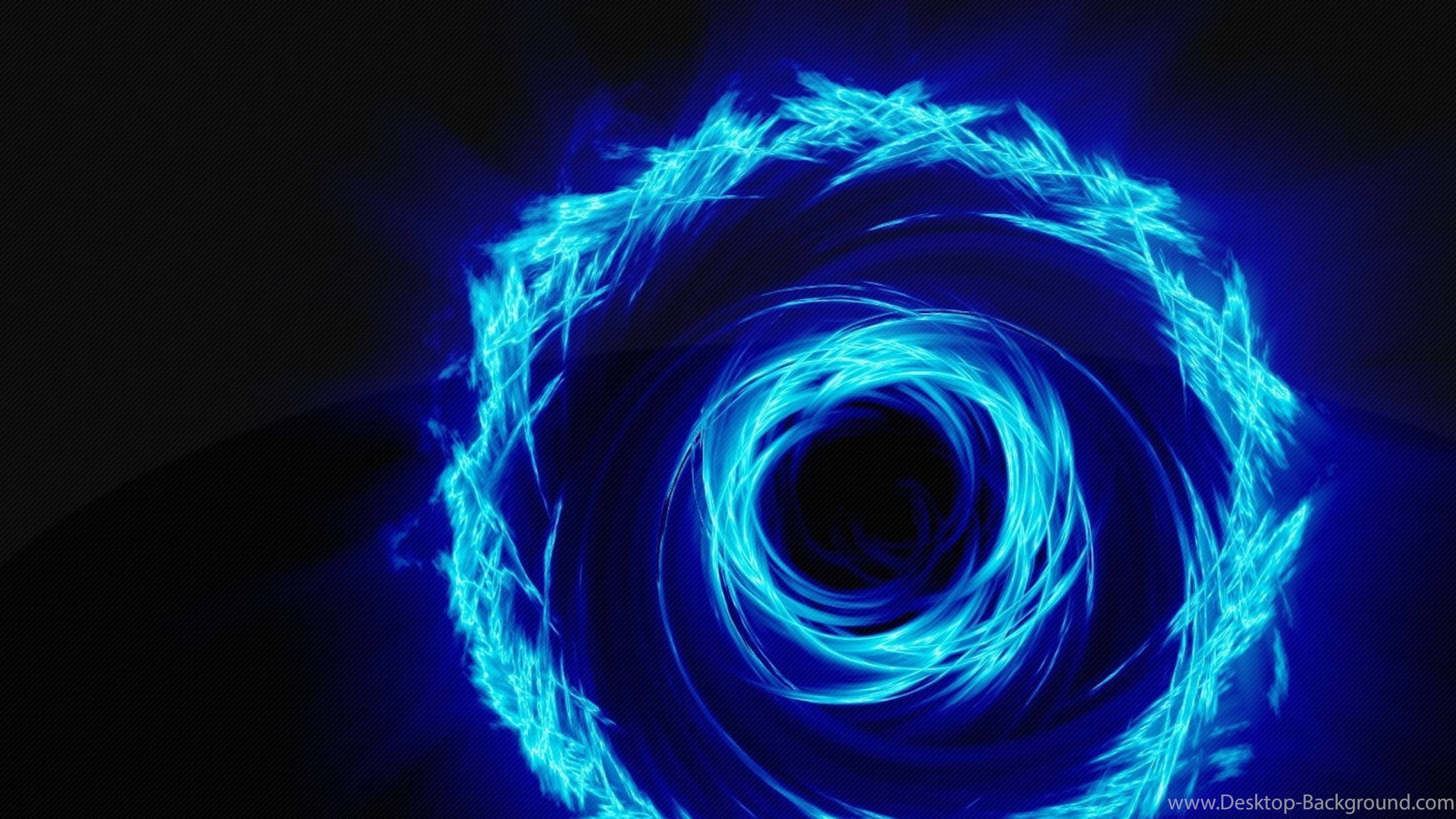 blue led spiral art, glowing blue energy vortex, dark background, 4K Desktop Wallpaper