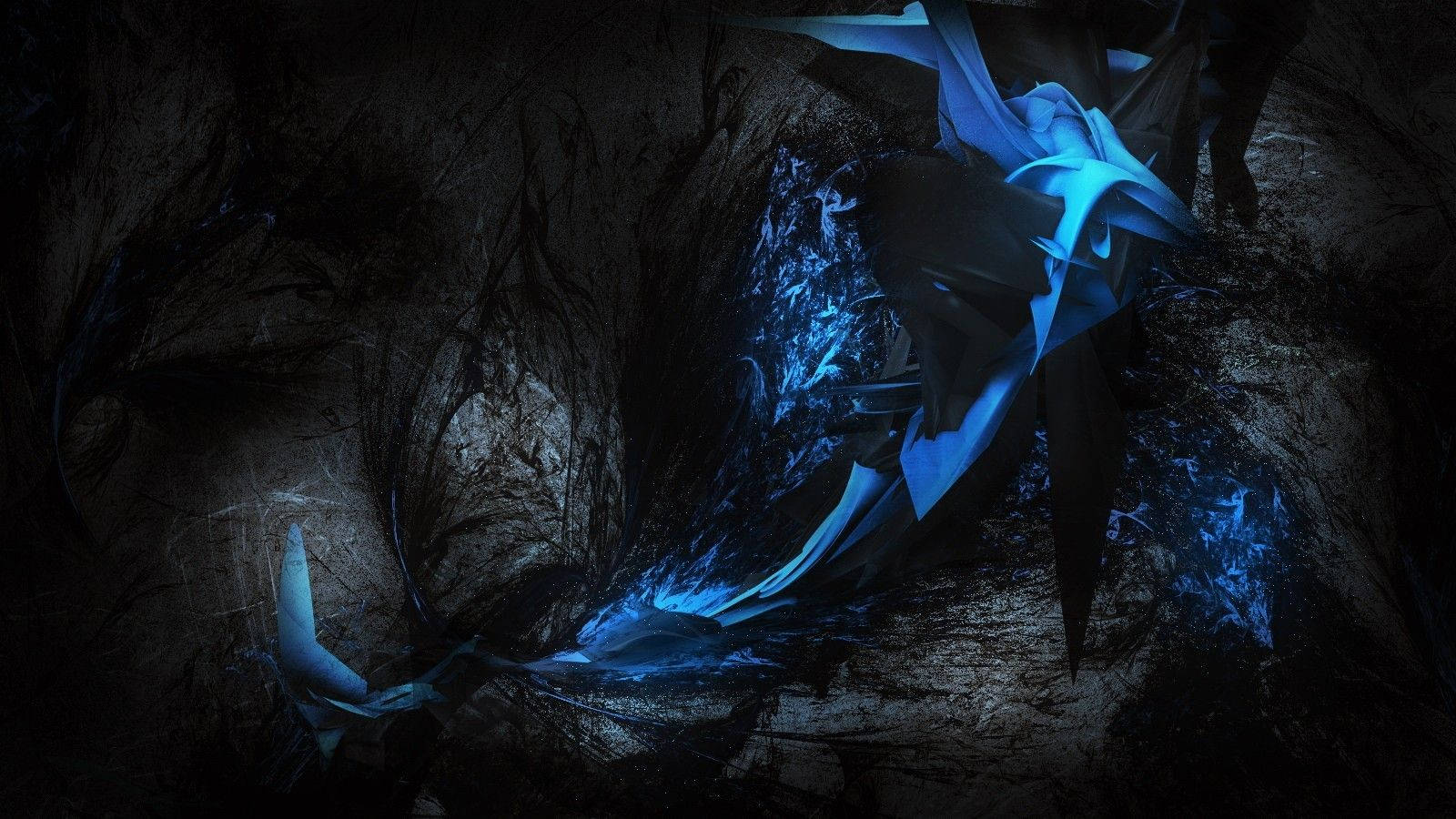 dark blue abstract art, glowing blue abstract fractal formation, dark textured surroundings, HD Desktop Wallpaper