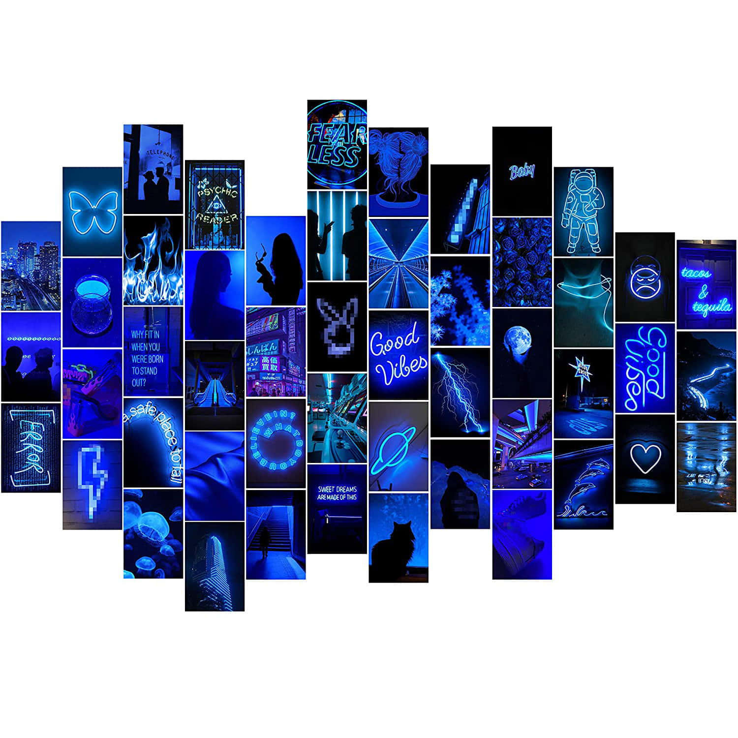 vintage dark blue aesthetic, neon collage, glowing signs, HD Desktop Wallpaper