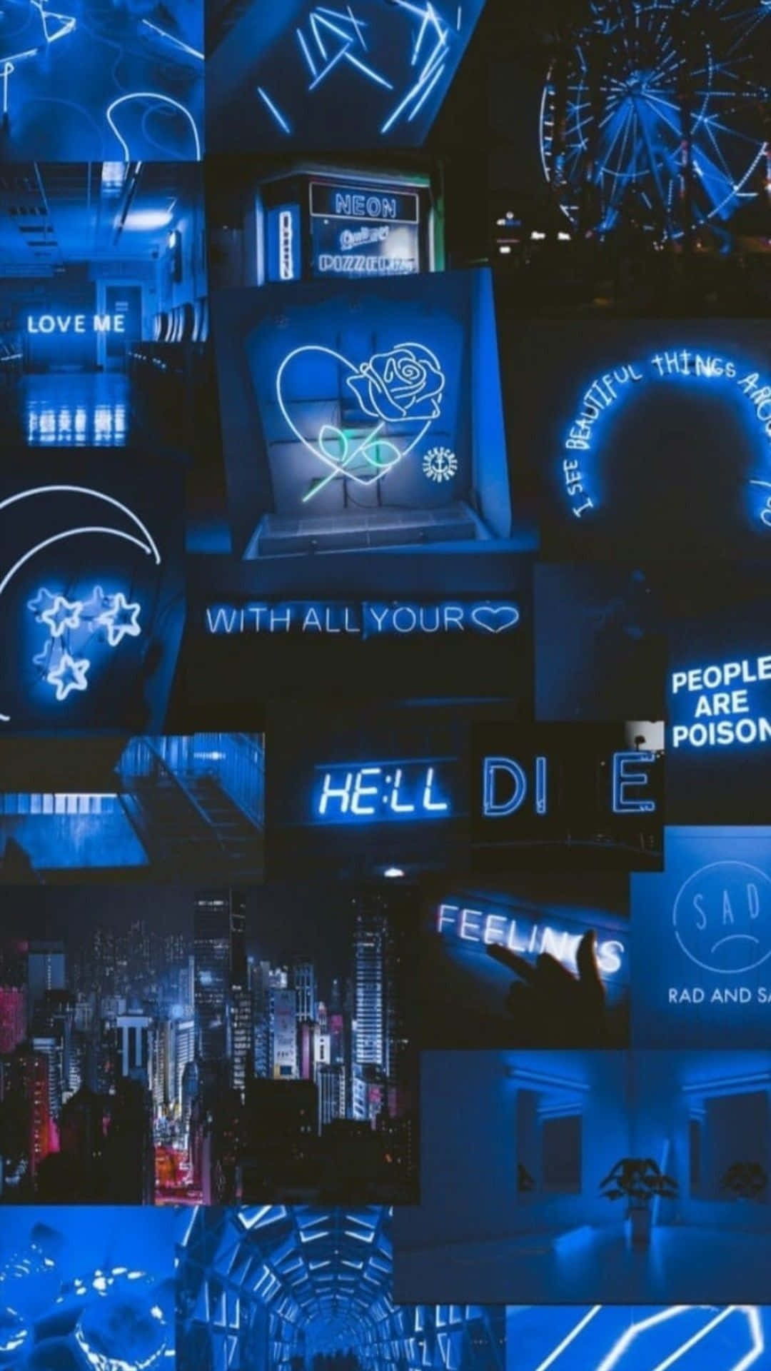 dark blue neon aesthetic, neon signs, cityscapes, Full HD Phone Wallpaper
