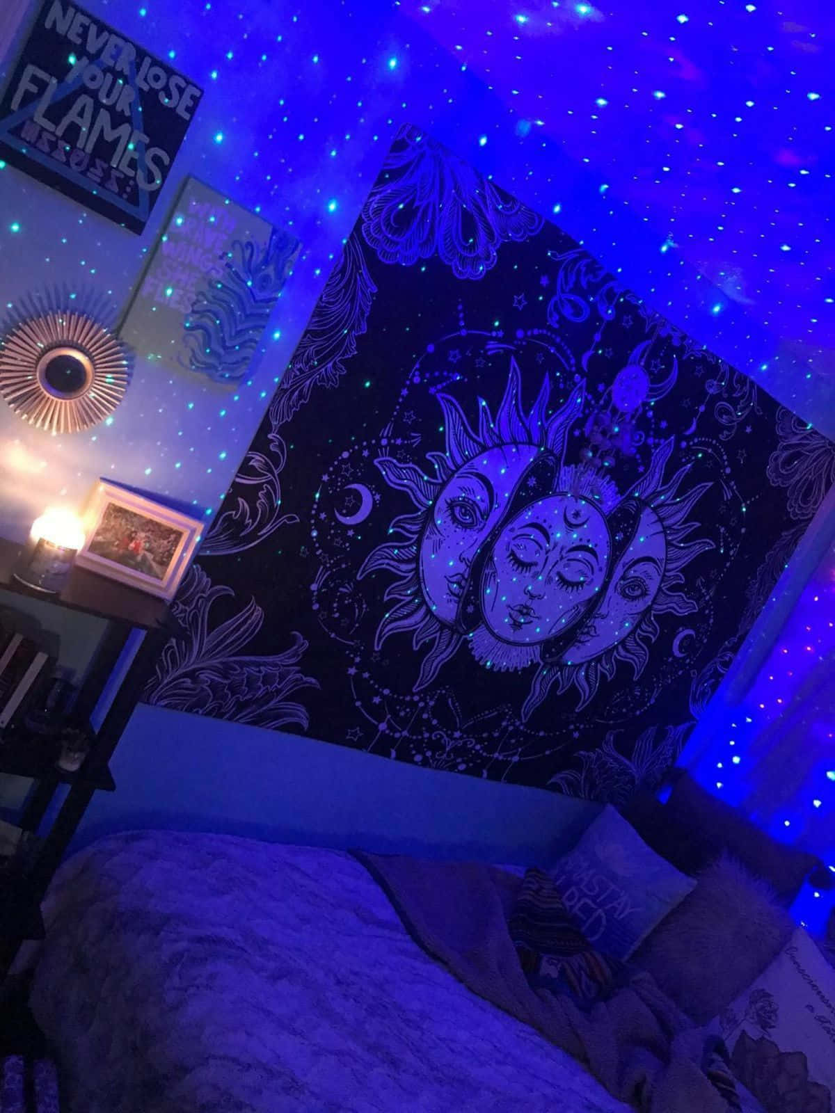 Cosmic Blue Bedroom Aesthetic, starry ceiling projection, tapestry, HD Phone Wallpaper