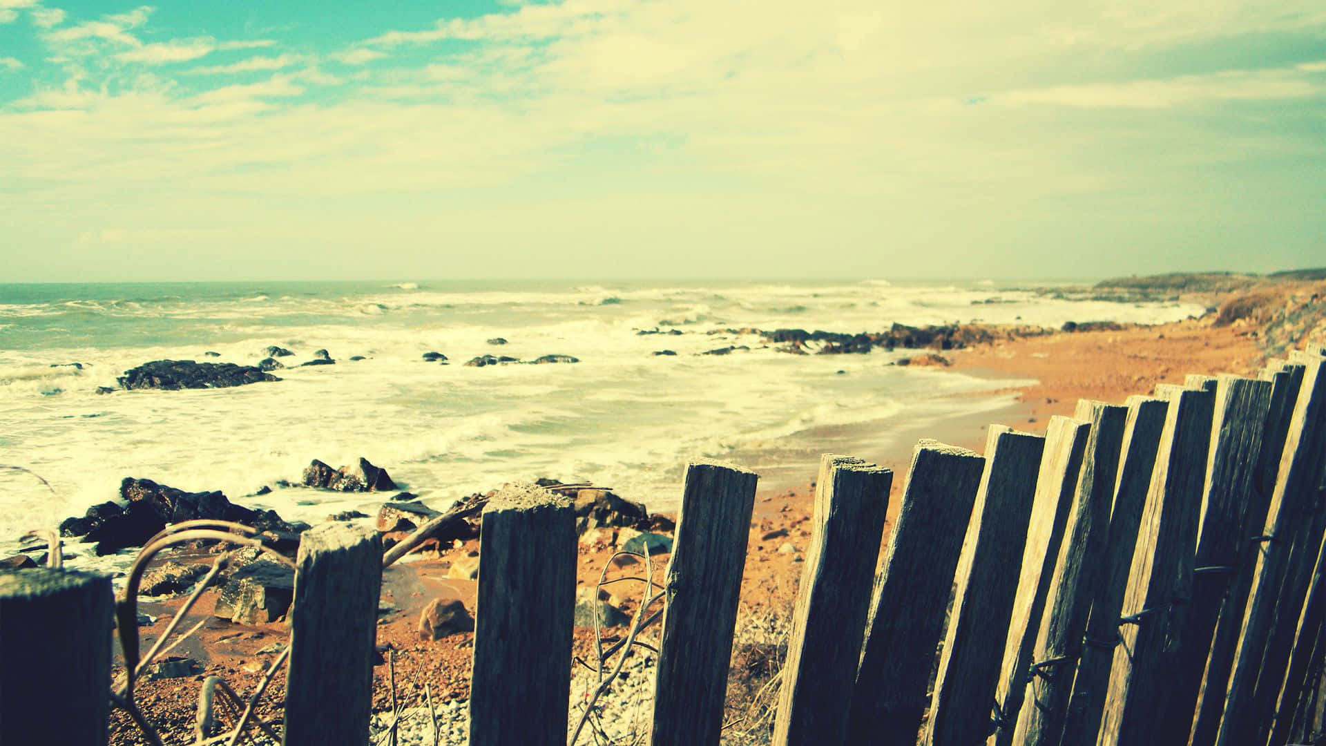 Vintage Desktop, beach, wooden fence, Full HD Desktop Wallpaper