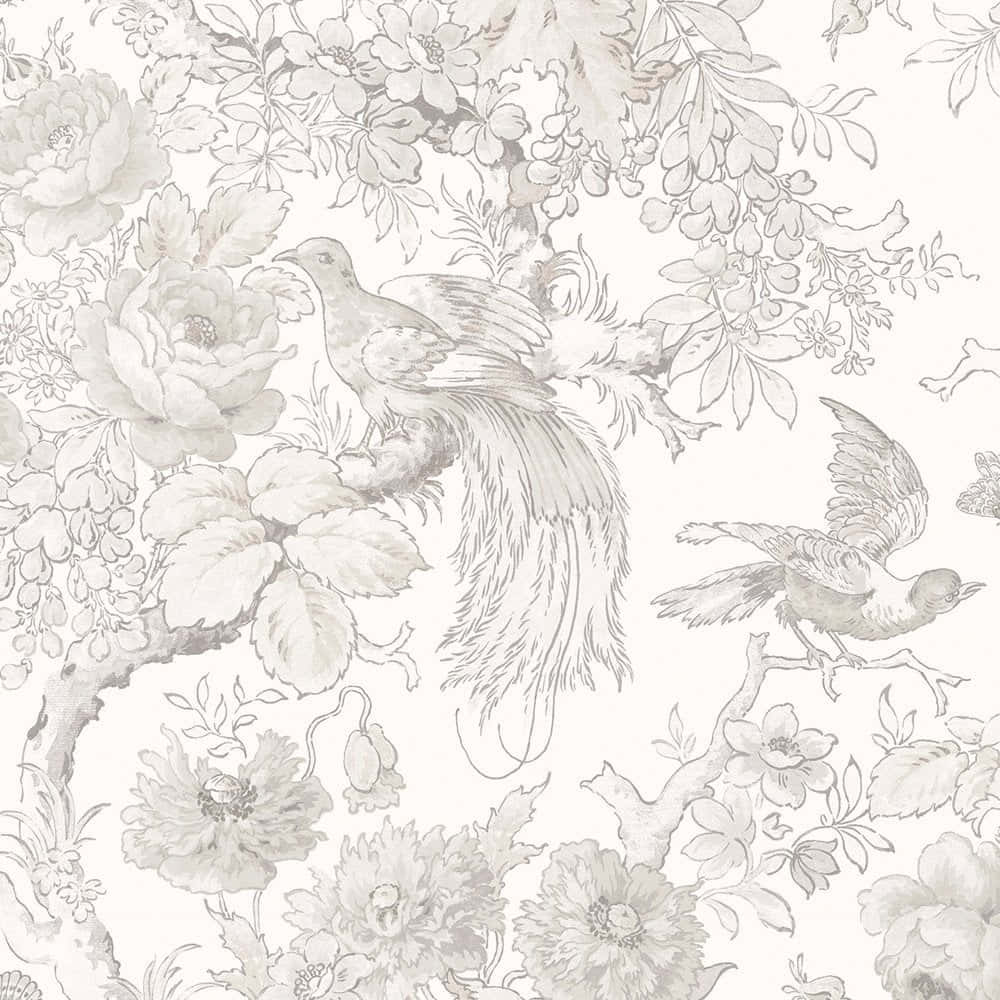 toile style, monochrome, floral patterns, SD Desktop Wallpaper