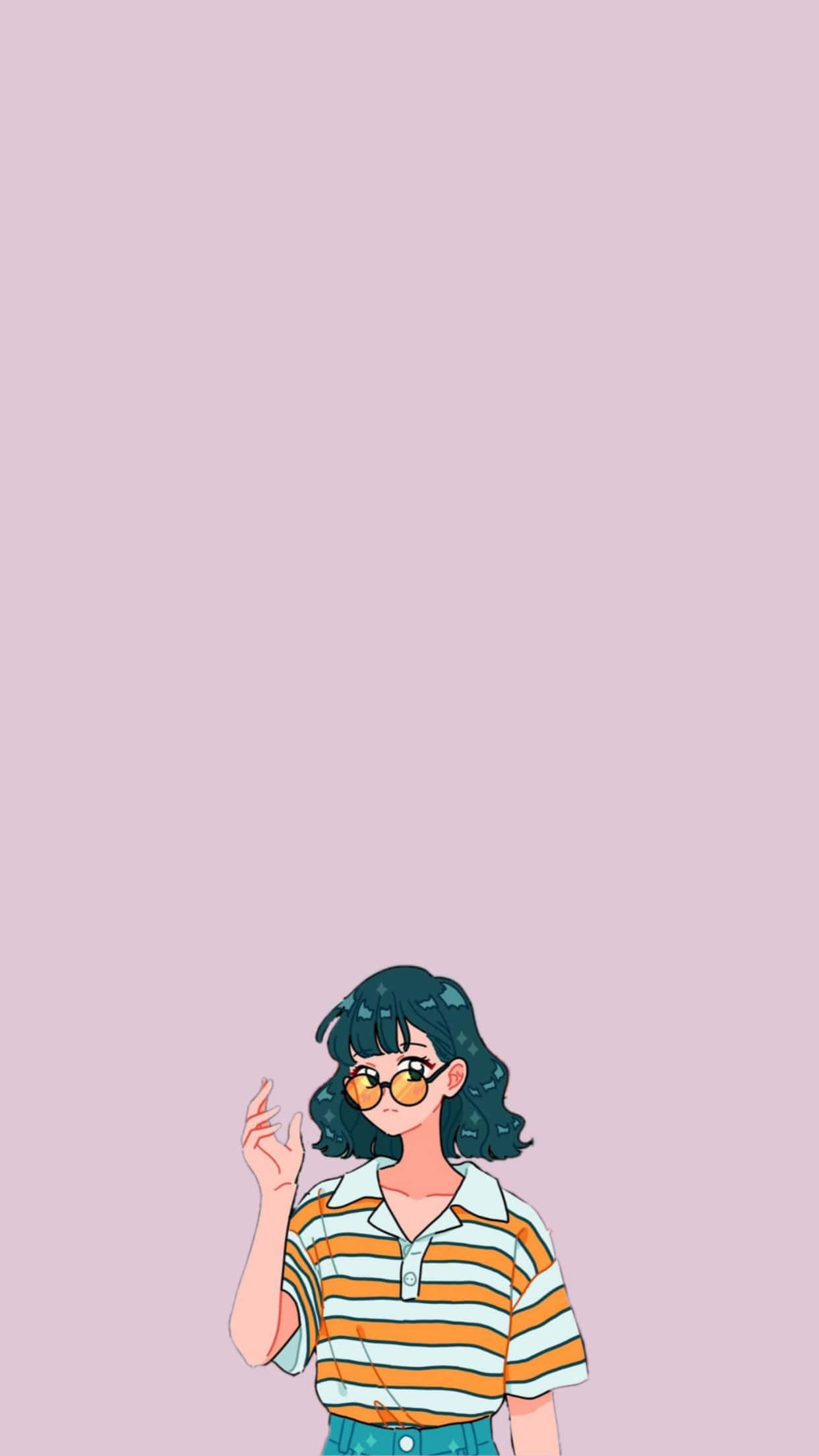 vintage girl aesthetic, dark curly hair, yellow sunglasses, Full HD Phone Wallpaper