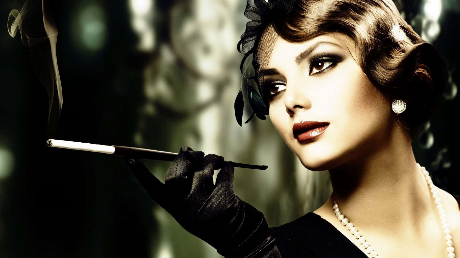 black dress, gloves, cigarette, Full HD Desktop Wallpaper