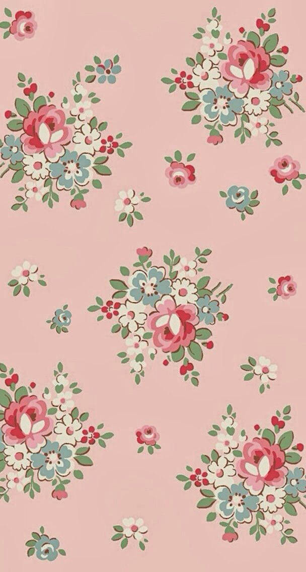 Vintage Floral iPhone, pink blue and white blossoms, soft pink background, SD Phone Wallpaper