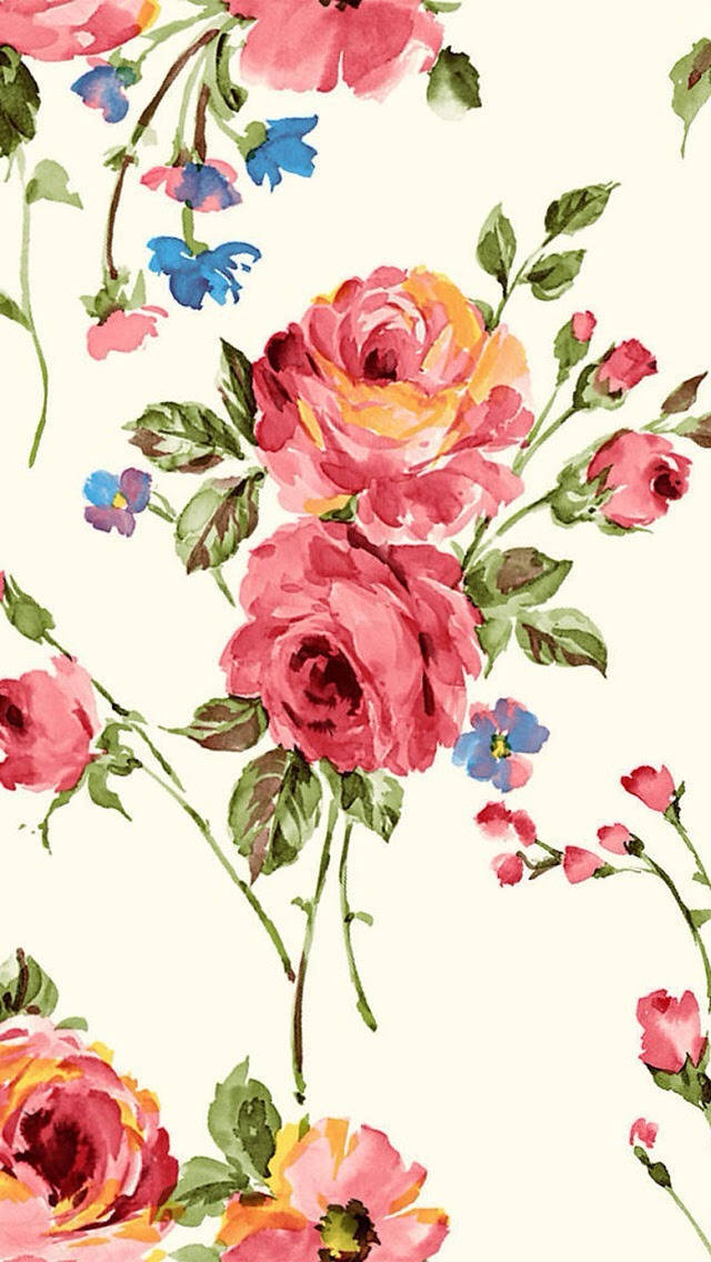 vintage floral iphone, watercolor roses, blue flowers, SD Phone Wallpaper
