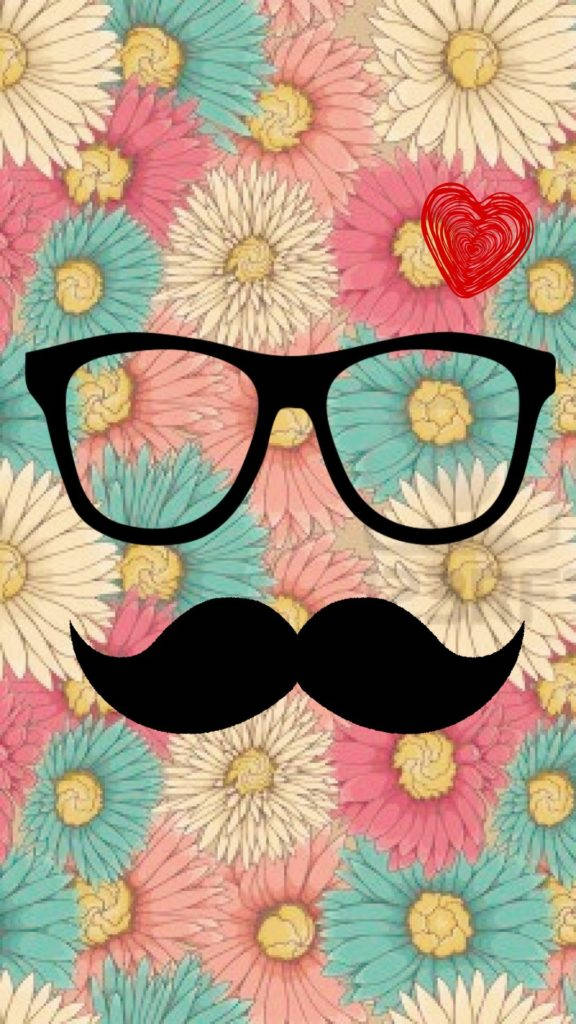 Vintage Mustache Flower iPhone, black glasses, mustache, SD Phone Wallpaper
