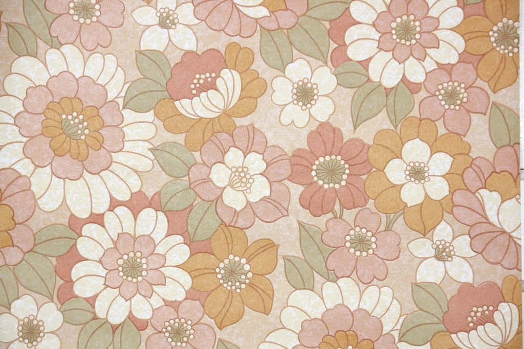 70s floral, Vintage 70s Floral Aesthetic, soft pink orange and cream tones, SD Desktop Wallpaper