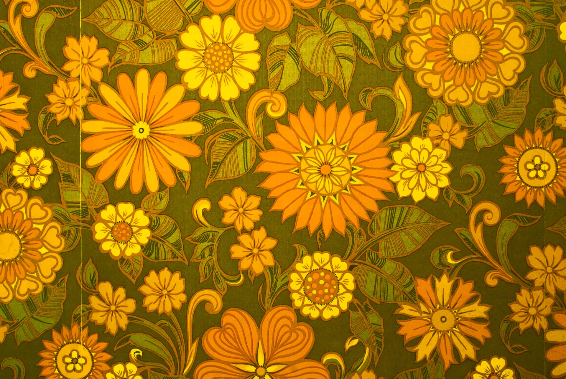 vintage flower, orange, yellow, Full HD Desktop Wallpaper