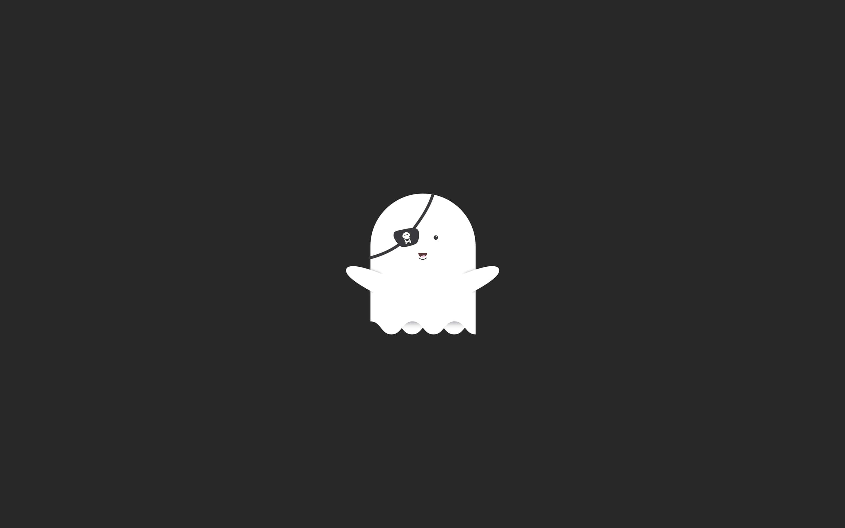 white ghost, pirate eye patch, dark gray background, 2K Desktop Wallpaper