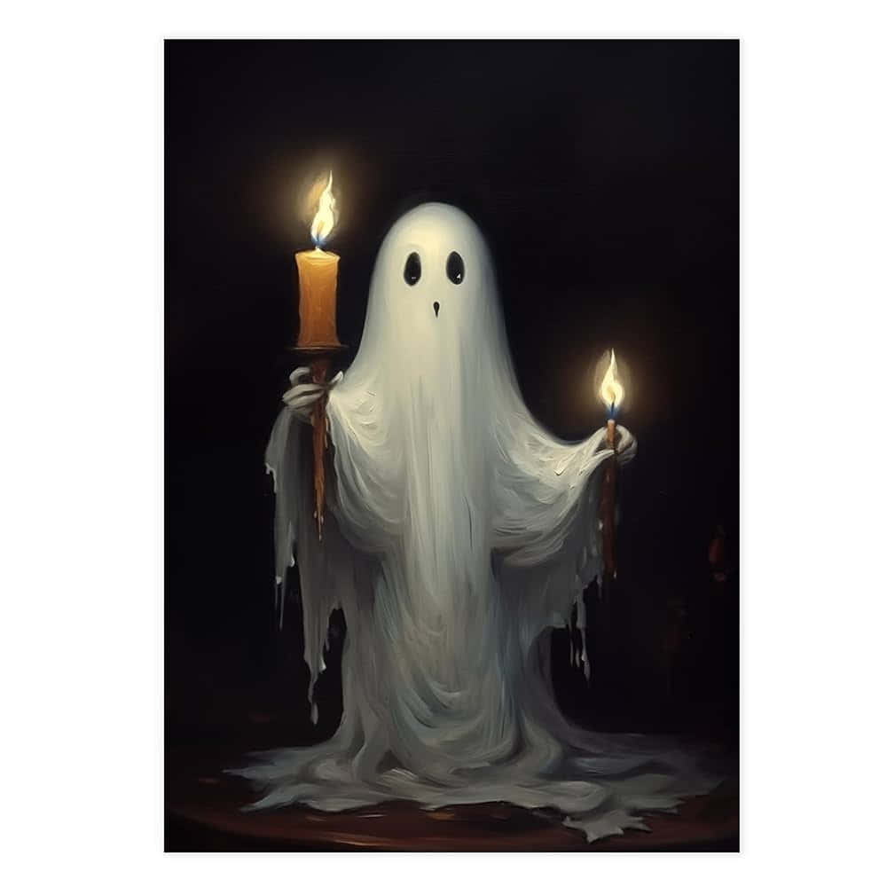 candlelit ghost, translucent white ghost, black eyes and mouth, SD Desktop Wallpaper