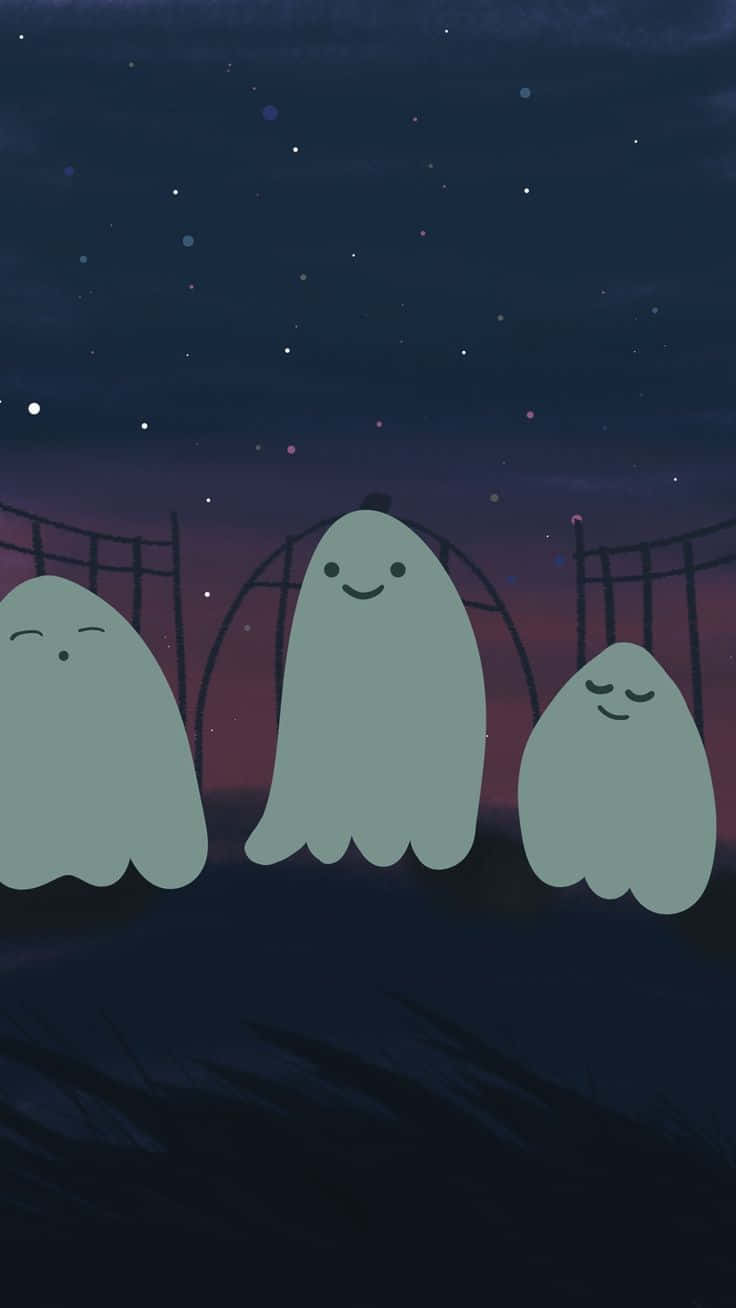 Vintage Ghost Aesthetic, three cute smiling ghosts, starry twilight sky, HD Phone Wallpaper