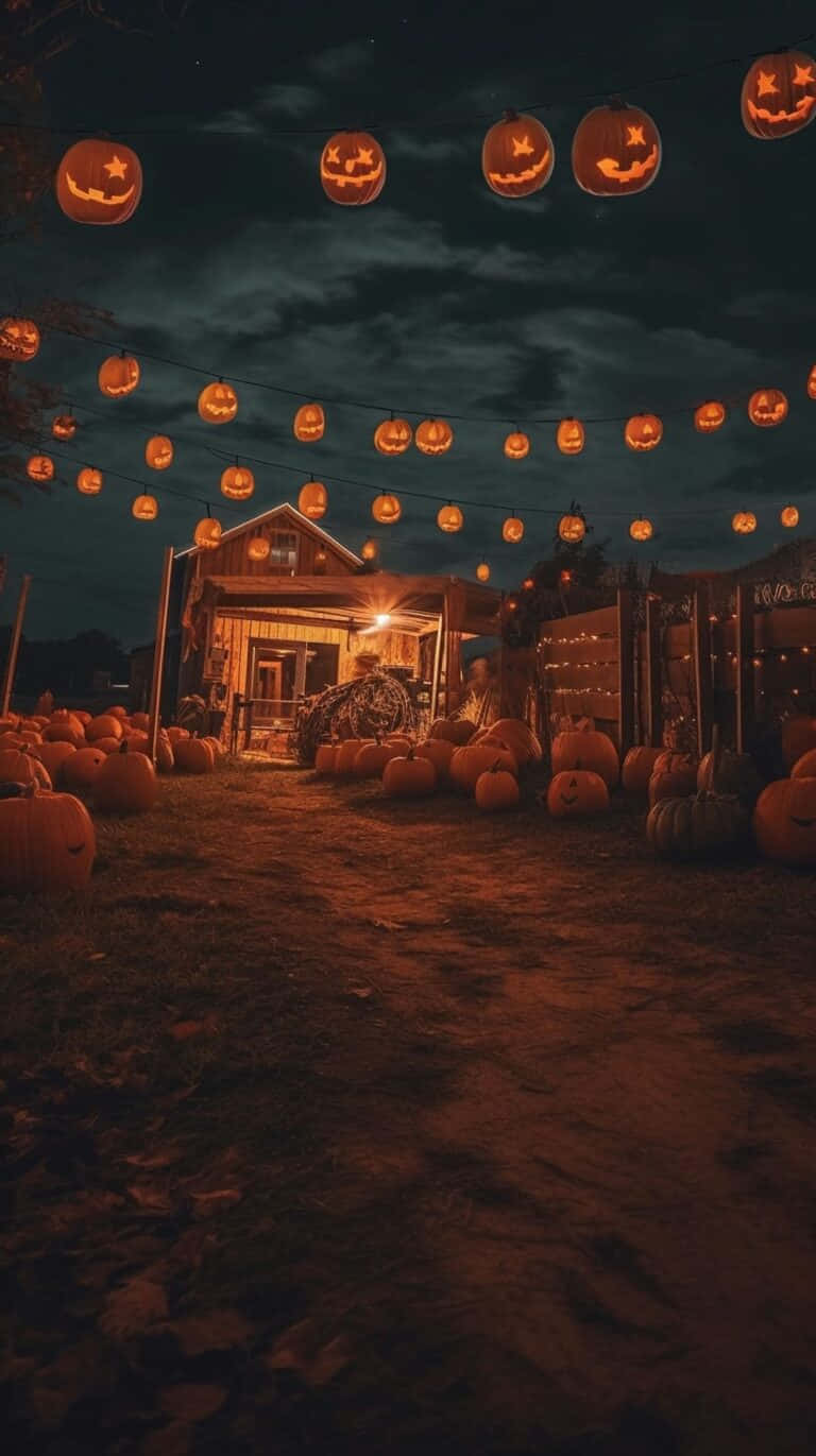 Vintage Halloween Pumpkin Decori Phone, rustic barn, glowing jack-o'-lanterns, HD Phone Wallpaper