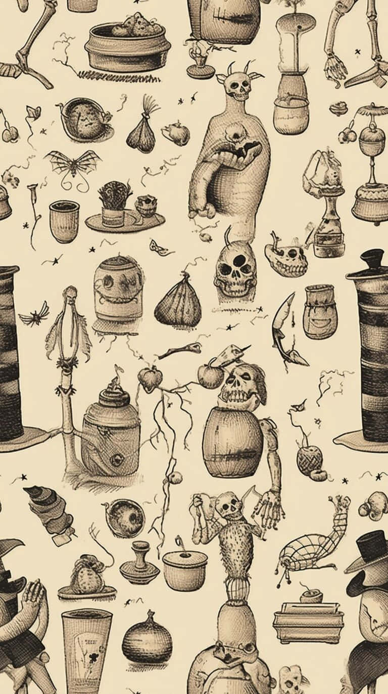 Vintage Halloween, patterni phone, sepia tones, HD Phone Wallpaper