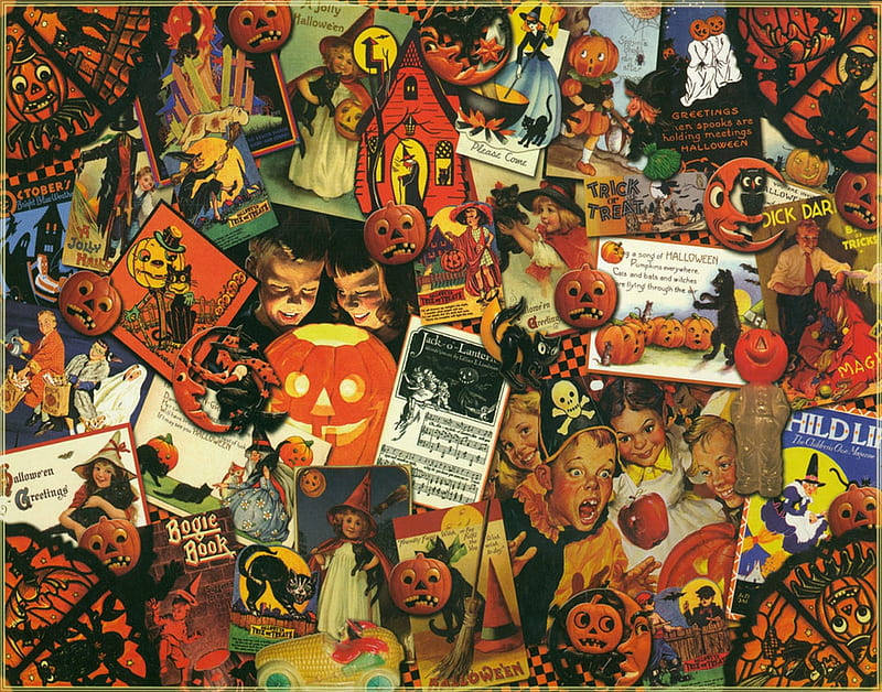 Vintage Halloween, Halloween postcards, pumpkins, SD Desktop Wallpaper
