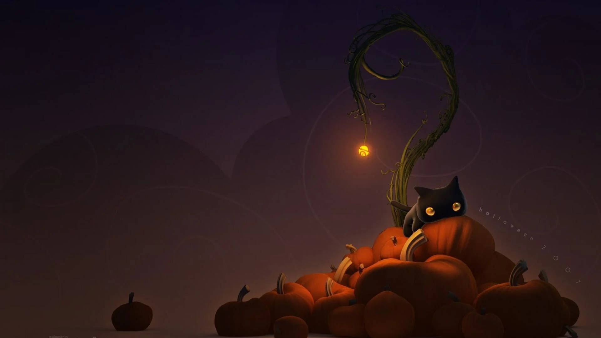 Vintage Halloween, black cat, glowing eyes, Full HD Desktop Wallpaper