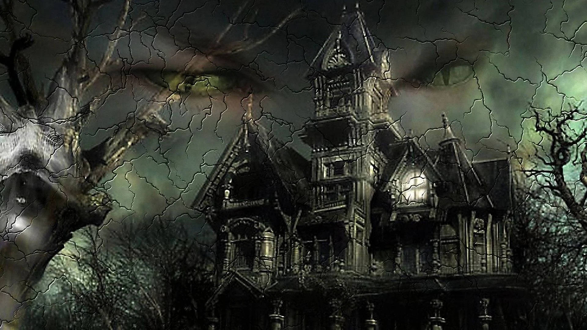 Vintage Halloween, ghost castle, gothic haunted mansion, Full HD Desktop Wallpaper