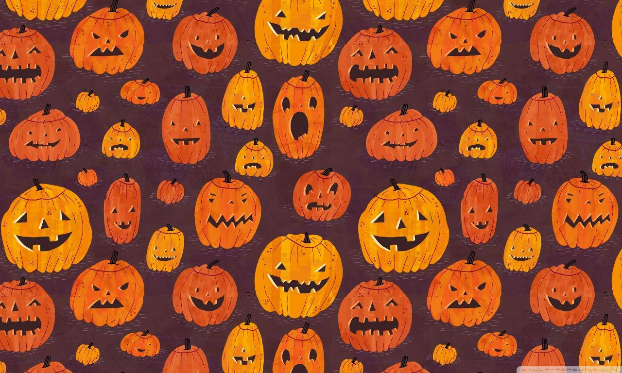 vintage halloween lantern pattern, orange jack-o'-lanterns, spooky expressions, HD Desktop Wallpaper