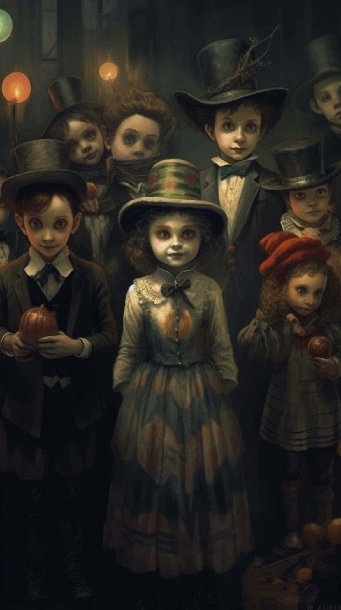 vintage Halloween, children costumes, pale faces, Full HD Phone Wallpaper