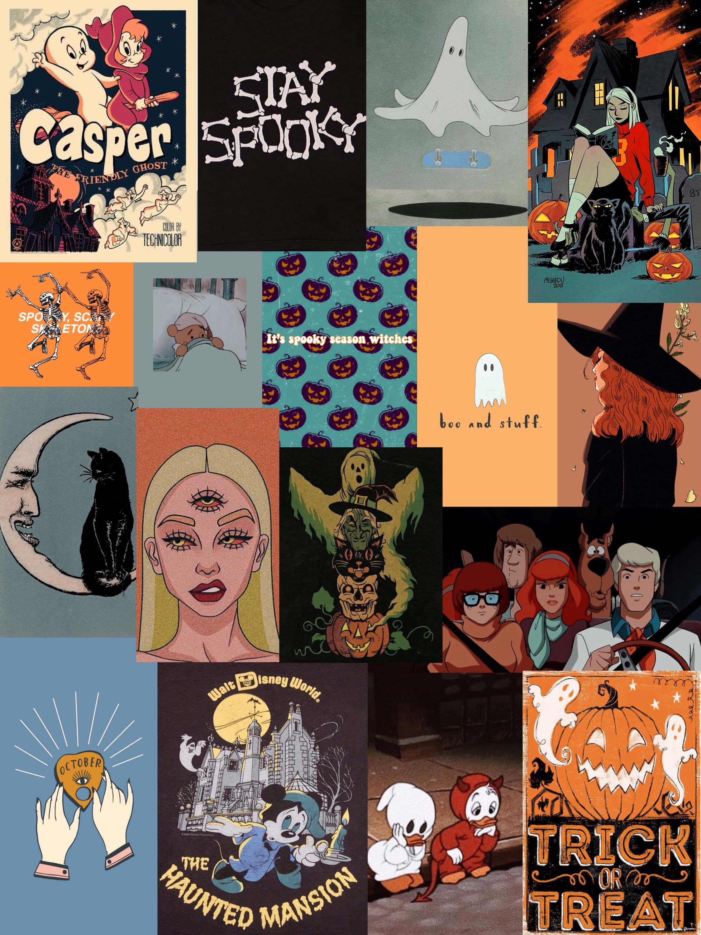 Vintage Halloween, spooky characters, ghosts, 2K Phone Wallpaper