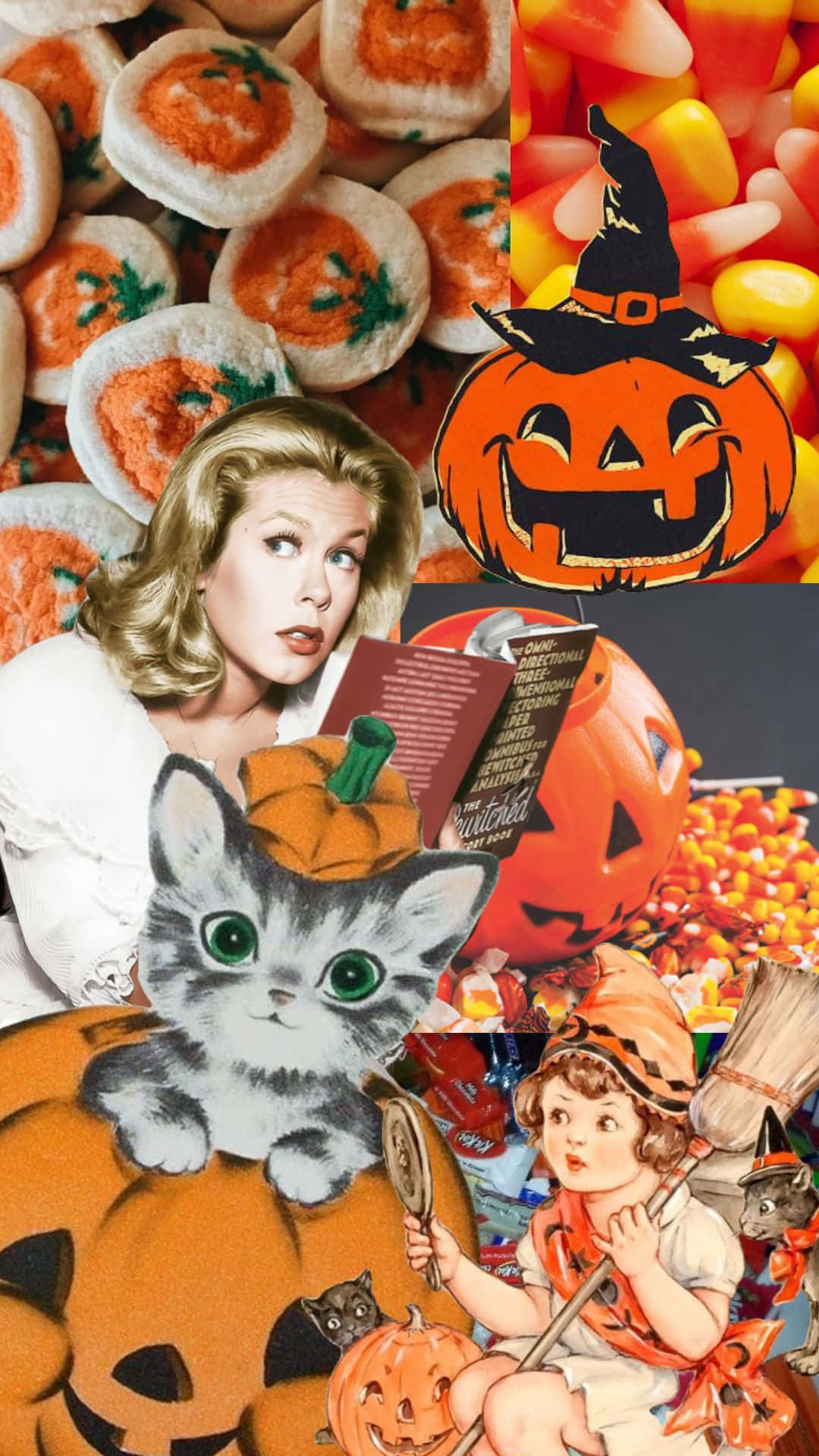Vintage Halloween, pumpkin cookies, candy corn, Full HD Phone Wallpaper
