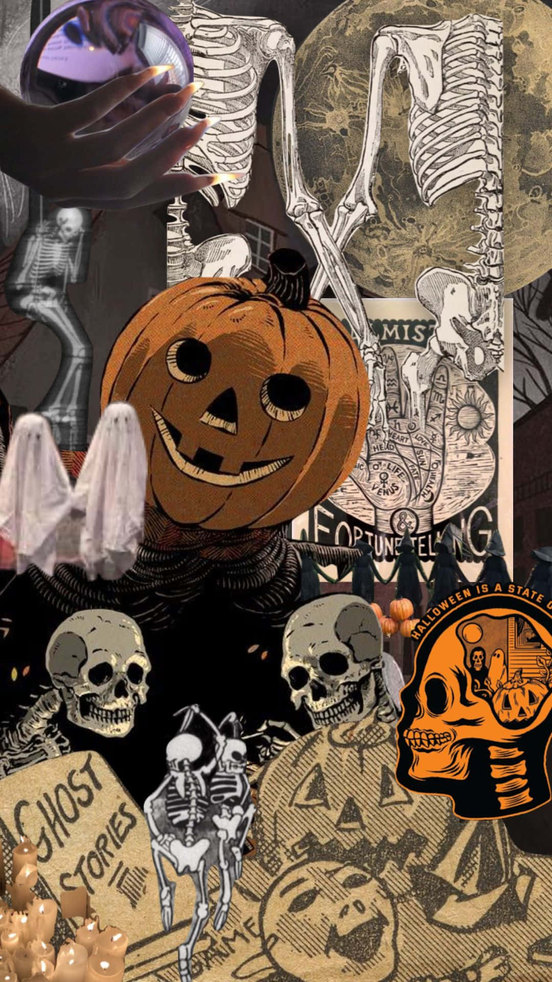 jack o' lantern, skulls, skeletons, Full HD Phone Wallpaper