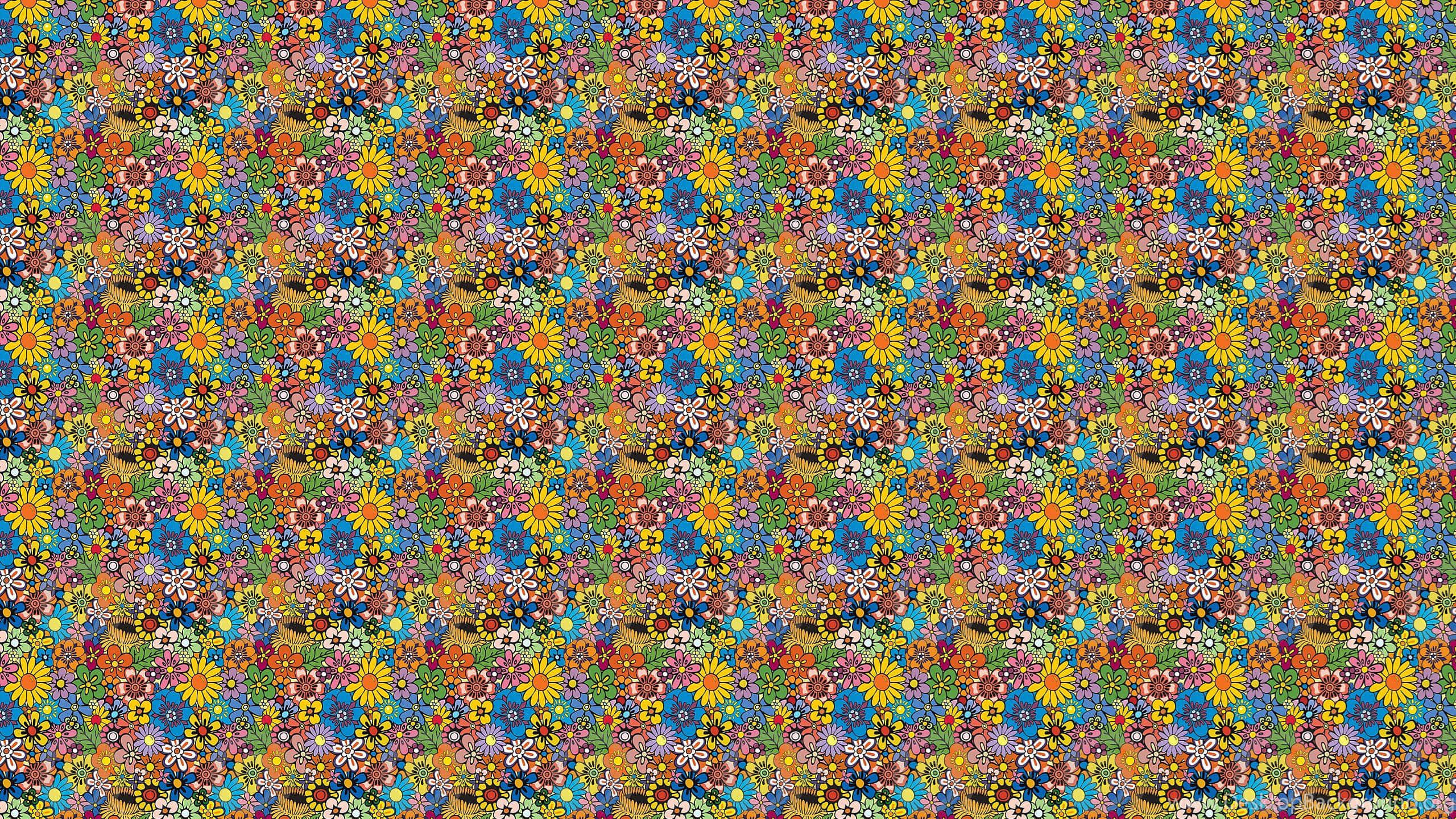Vintage Hippie, floral pattern, sunflowers, 2K Desktop Wallpaper
