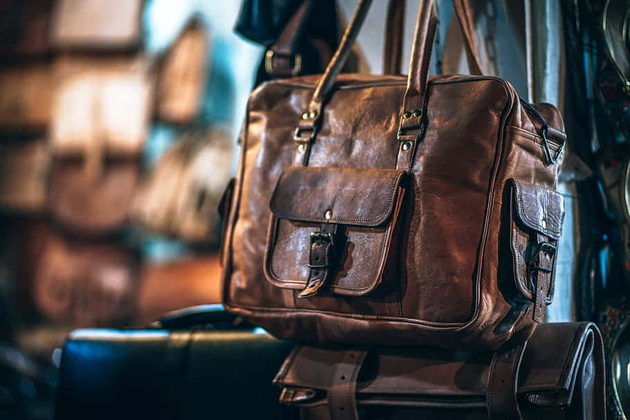 vintage leather briefcase, brown leather, brass hardware, SD Desktop Wallpaper