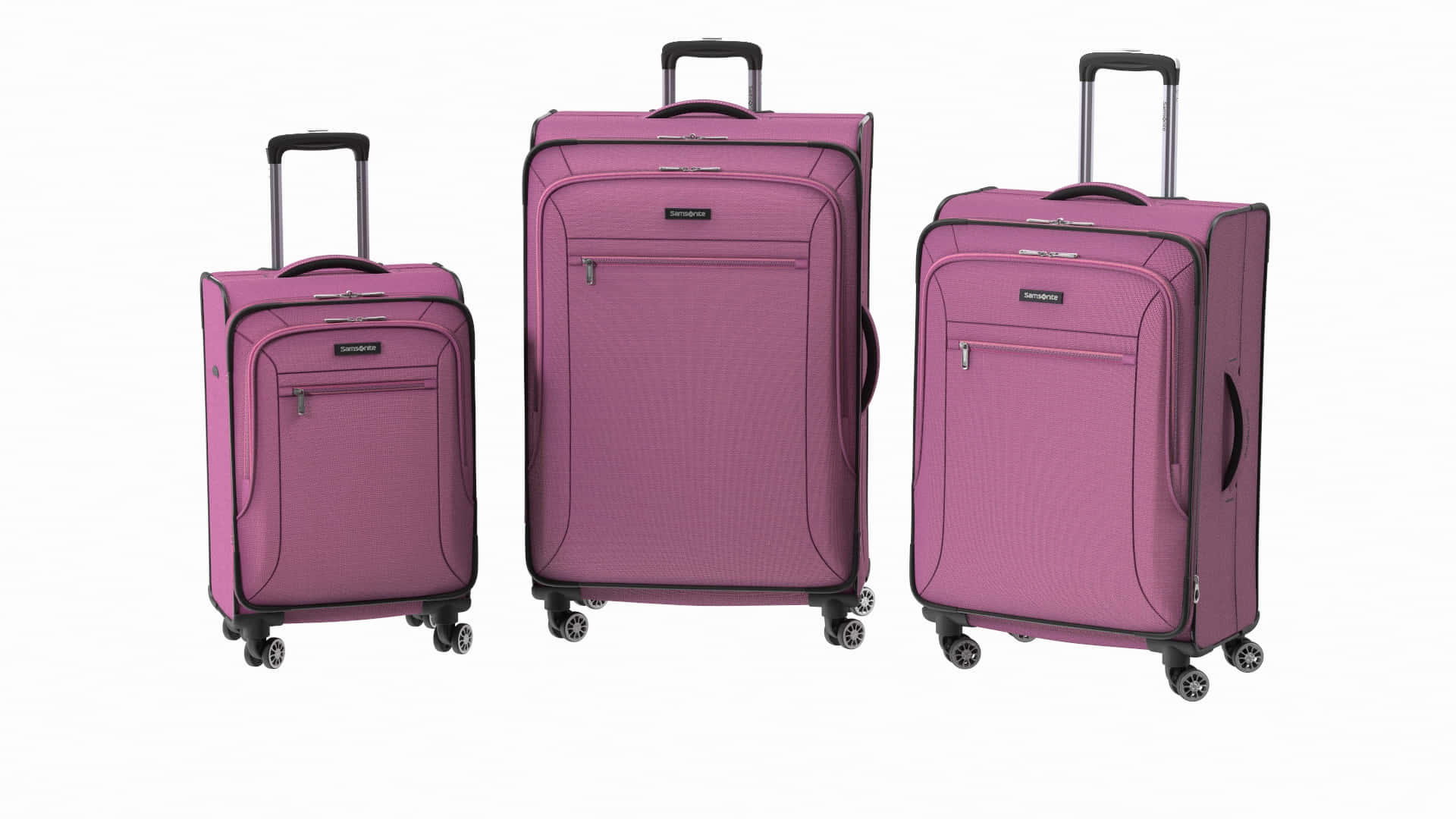 purple suitcase set, three purple textured rolling suitcases, varying sizes, Full HD Desktop Wallpaper
