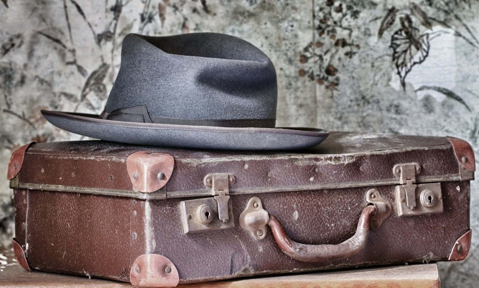 vintage luggage, weathered brown leather suitcase, brass hardware, HD Desktop Wallpaper