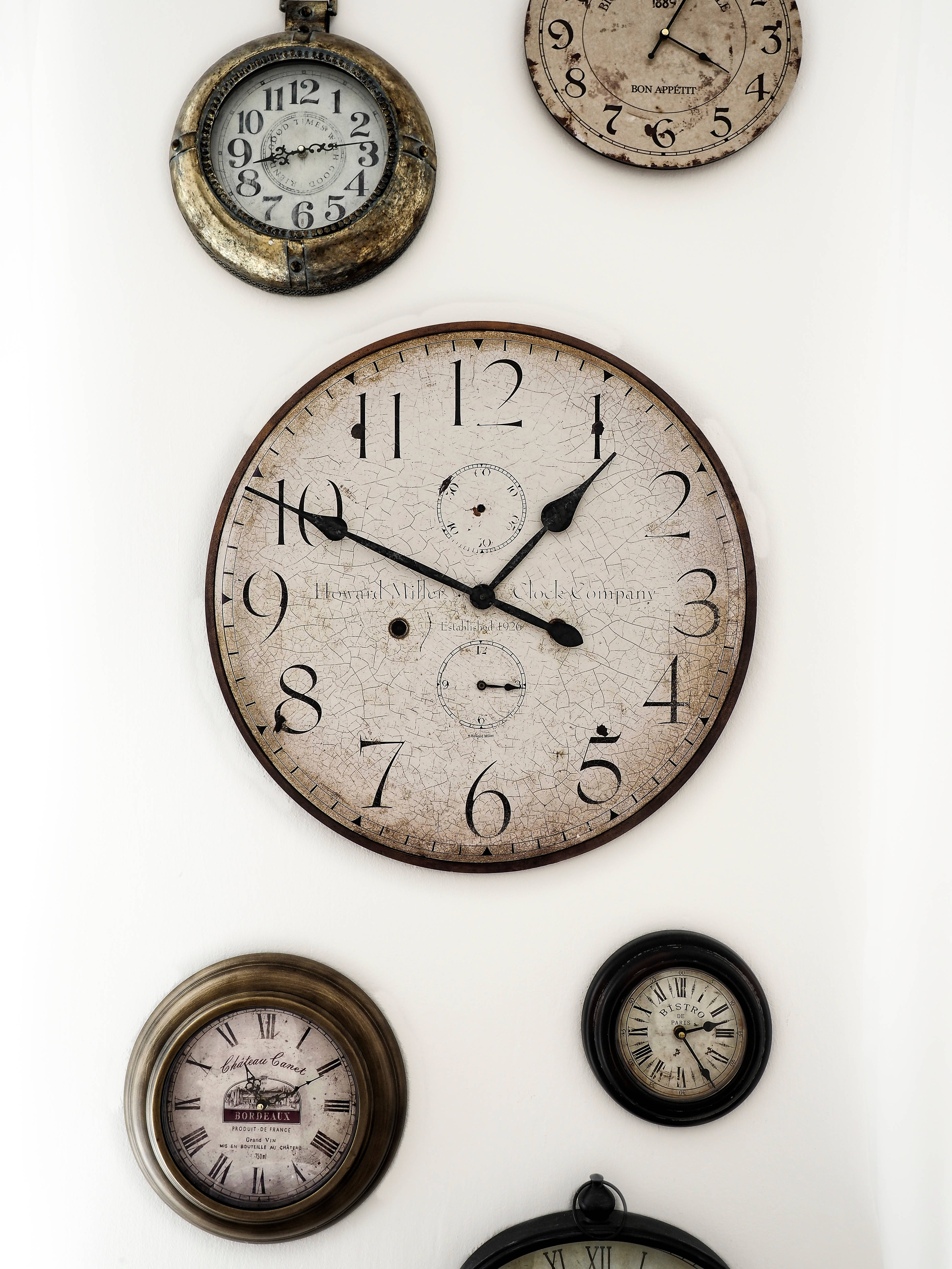 vintage clocks, cracked faces, ornate frames, 5K Phone Wallpaper