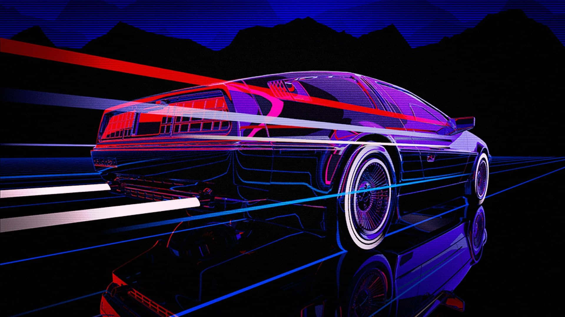 80s neon, retro-futuristic sports car, neon streaks, Full HD Desktop Wallpaper